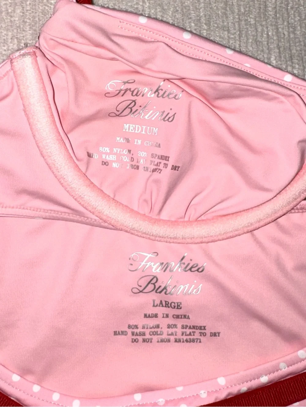 New Frankie’s Bikinis Set Morning Dove Pink Red Love Sexy Bra Polka Dot Medium
